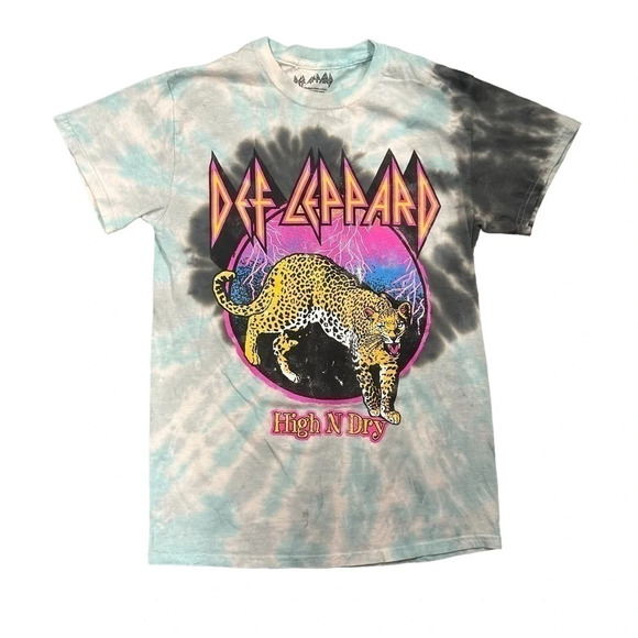 Def Leppard High N Dry Tie Dye Tshirt Unisex Medium Short Sleeve Black Blue EUC - Picture 1 of 4